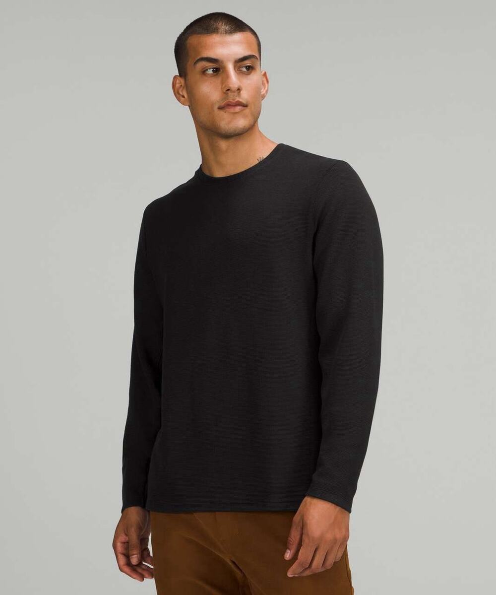 Lululemon Shift Stitch Crew Thermal Waffle Long Sleeve Men's S Black Sweat Wick